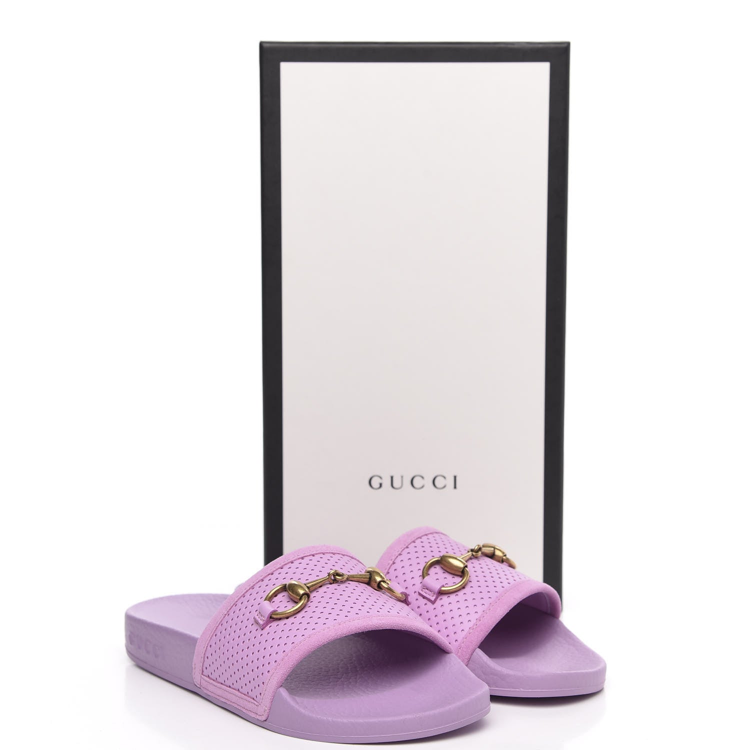 Gucci Suede Perforated Horsebit Kids Slide Sandals 9 Malva 7 of 7