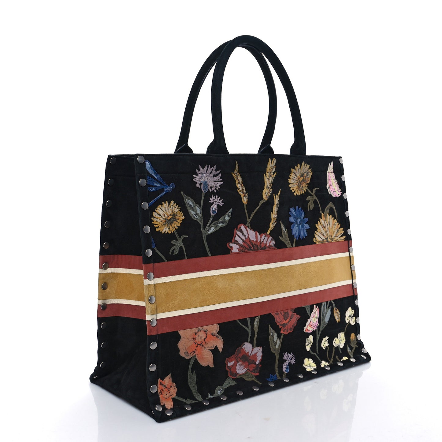 Suede Floral Hand Painted Large Book Tote Black