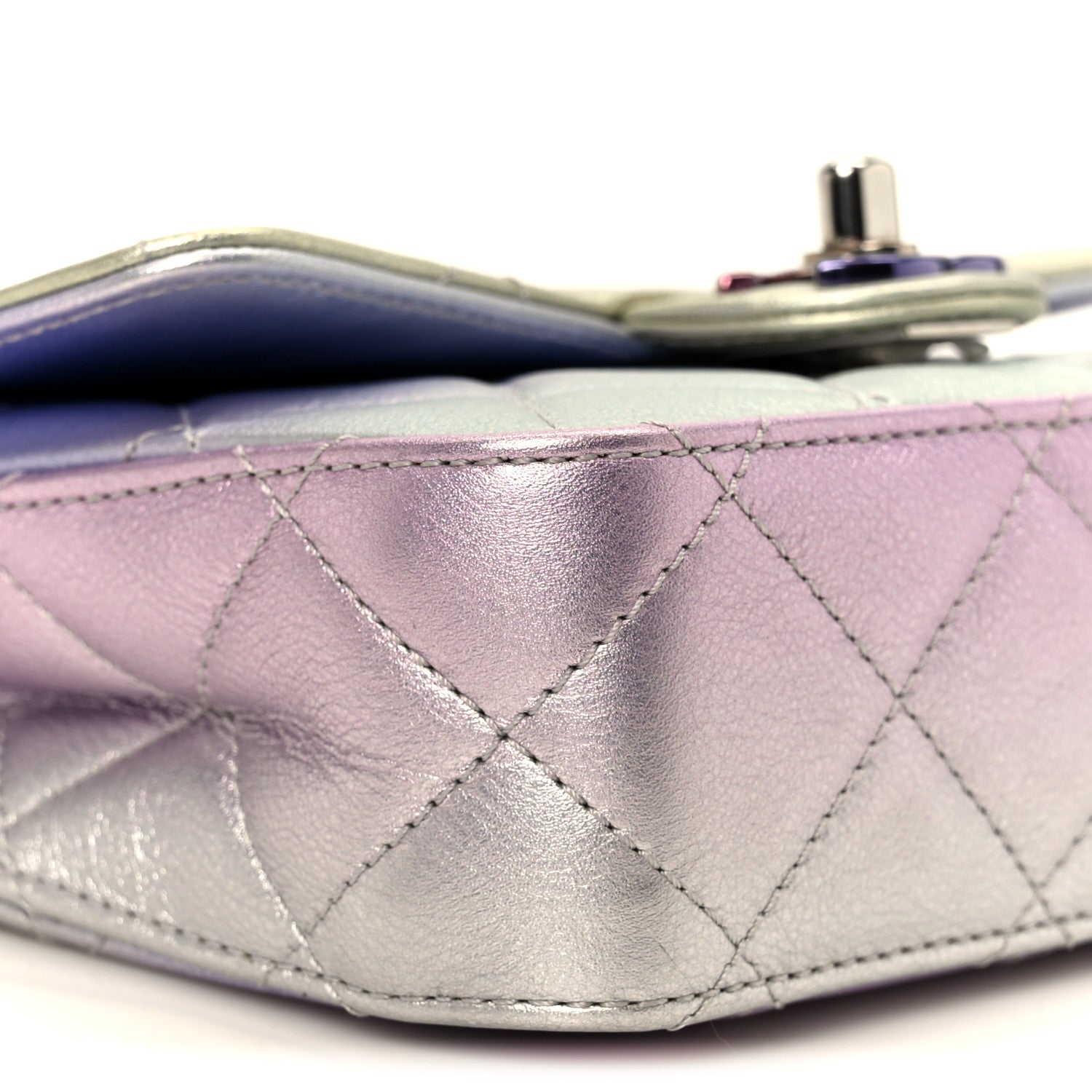 Chanel Gradient Metallic Calfskin Quilted Clutch Silver Blue Yellow Purple 10 of 11