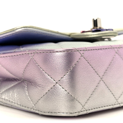 Chanel Gradient Metallic Calfskin Quilted Clutch Silver Blue Yellow Purple 10 of 11