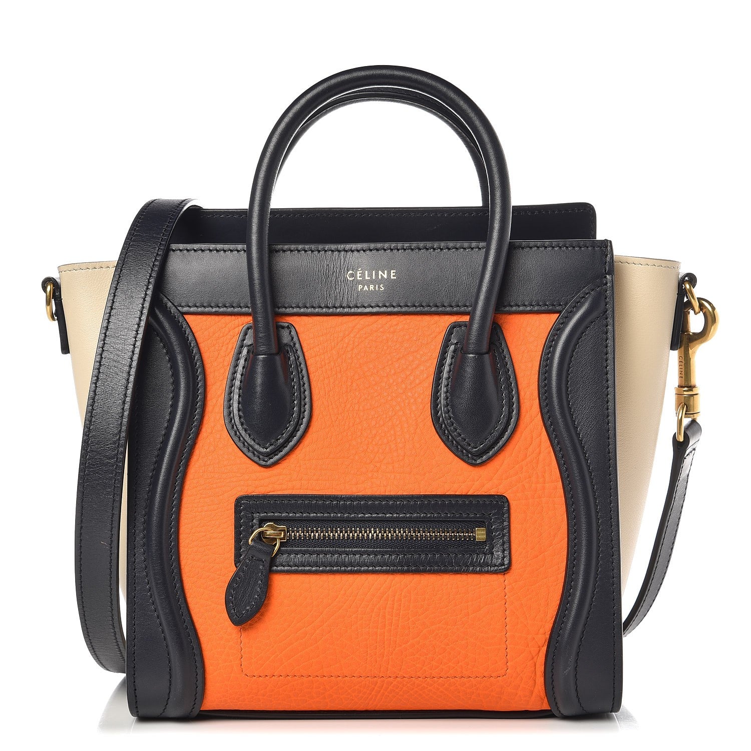 Celine Elephant Calfskin Nano Tri-Color Luggage Bright Orange 1 of 8