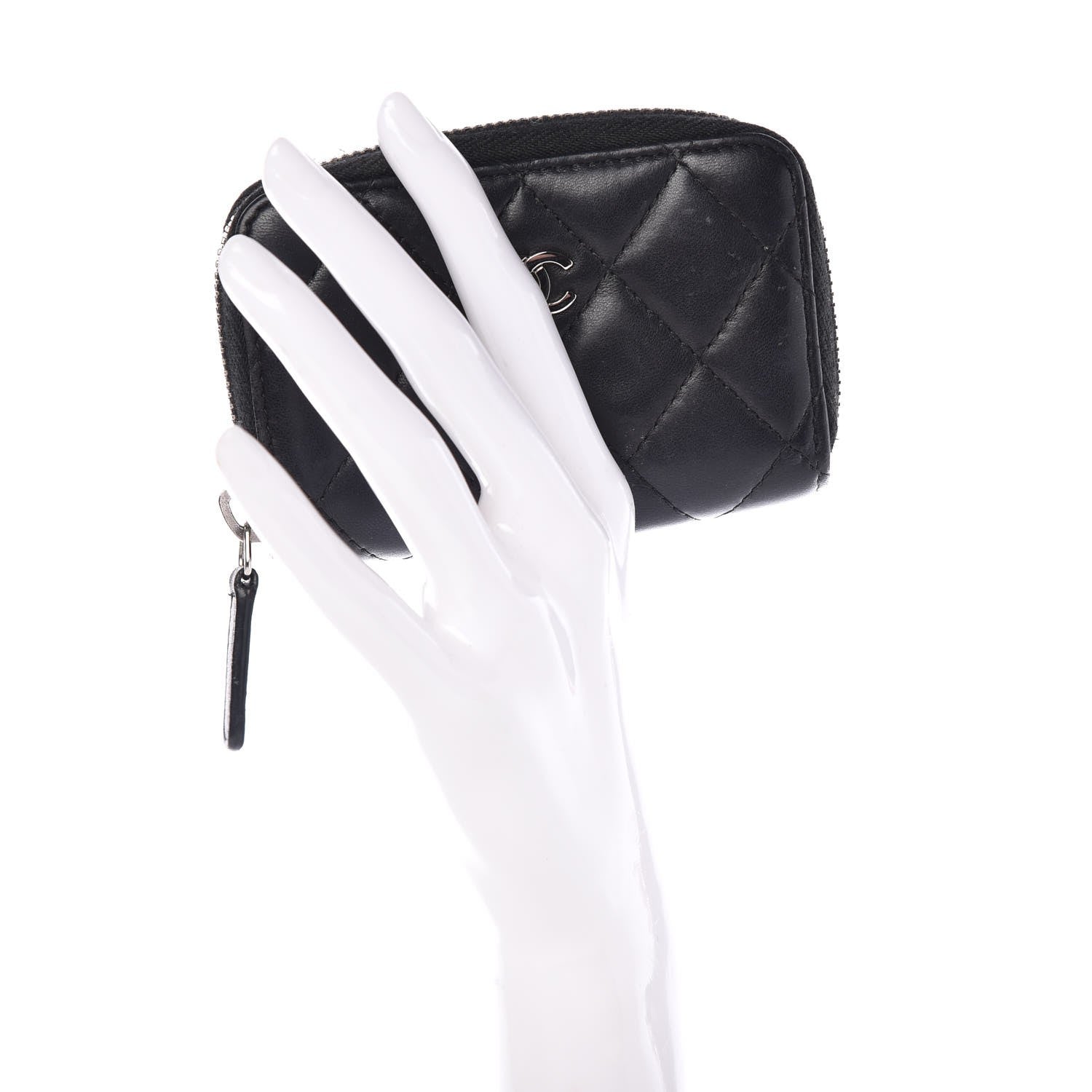 Chanel Lambskin Quilted Zip Coin Purse Black 2 of 9