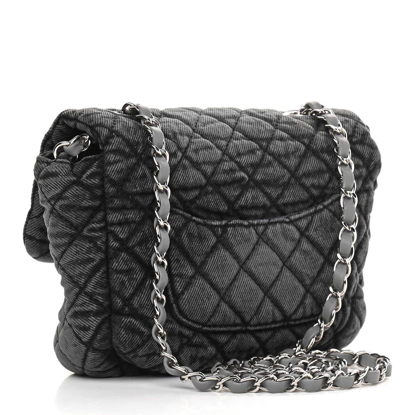Washed Denim Quilted Small Denimpression Flap Grey Black
