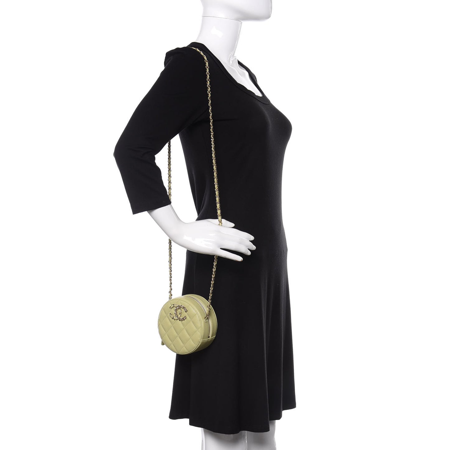Caviar Quilted French New Wave Round Clutch With Chain Light Green