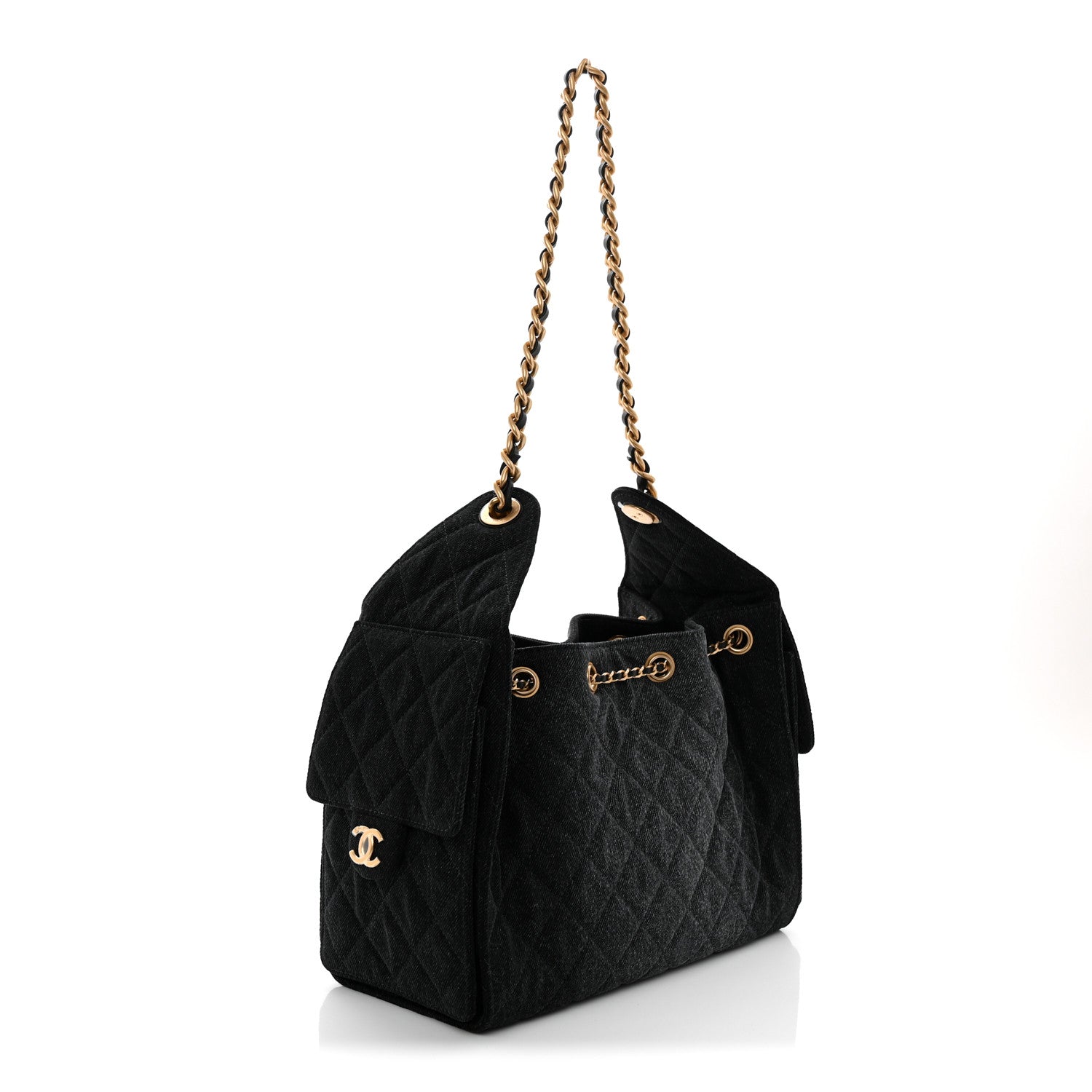 CHANEL 38 2/1 ブラック Chanel Washed Denim Quilted Small Chanel 25 Handbag Black 1888117