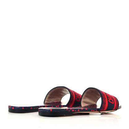 Christian Dior Canvas Pop Heart I Love Paris Embroidered Dway Flat Slide Sandals 41 Deep Blue Red 4 of 7