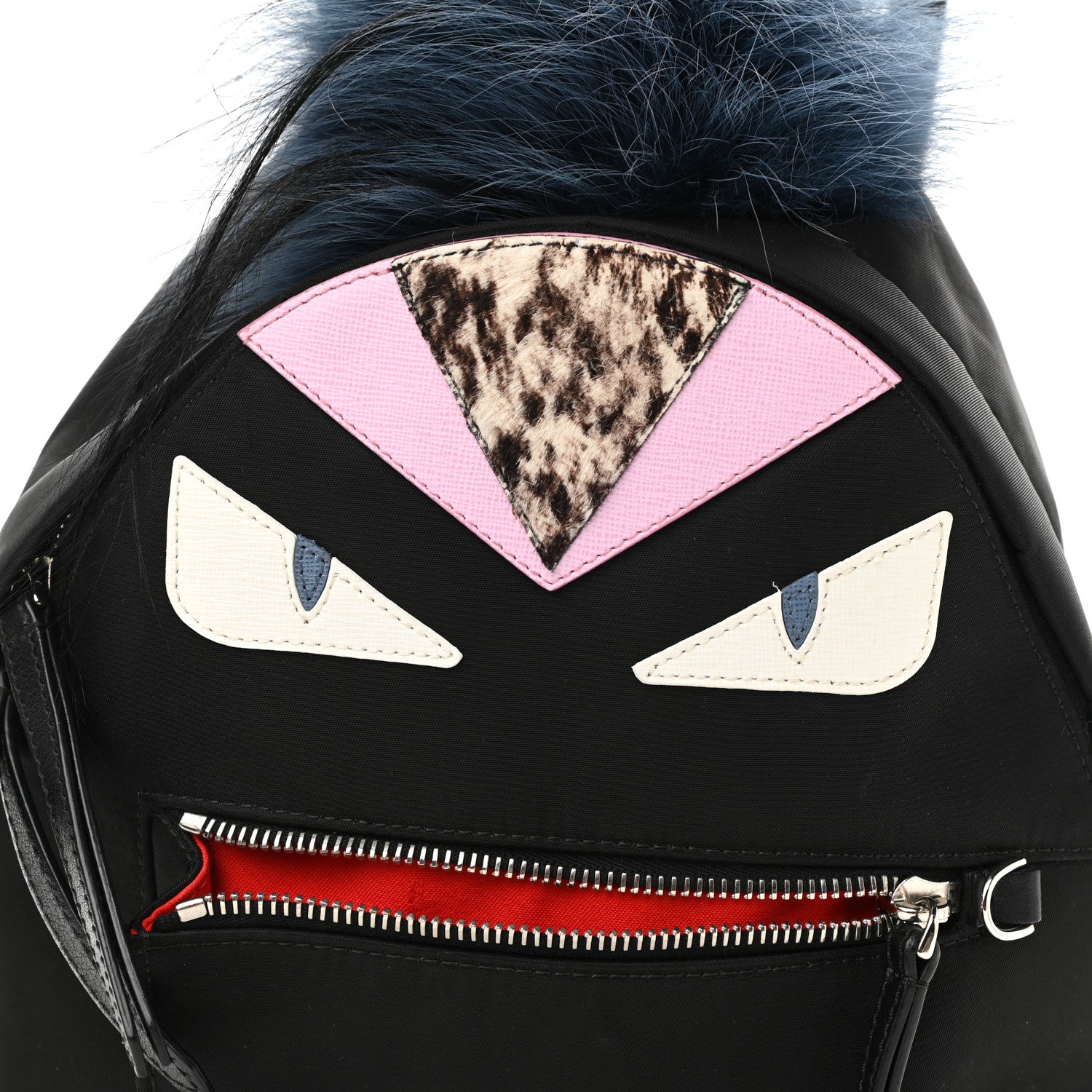 Fendi Nylon Vitello Fox Goat Fur Monster Eyes Mini Backpack Black Multicolor Sky 10 of 10