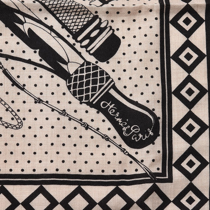 Hermes Silk Cashmere Fouets Et Badines Bandana Shawl 140 Naturel Black 3 of 5