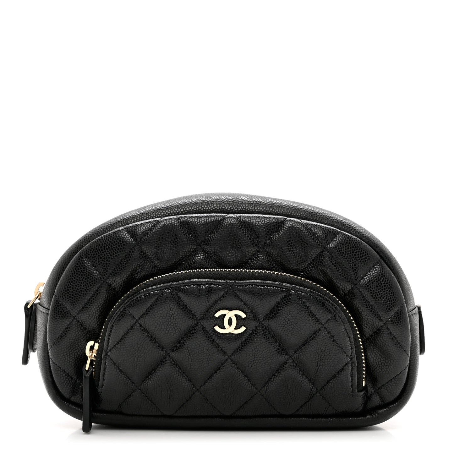 Caviar Quilted Double Zip Pouch Black