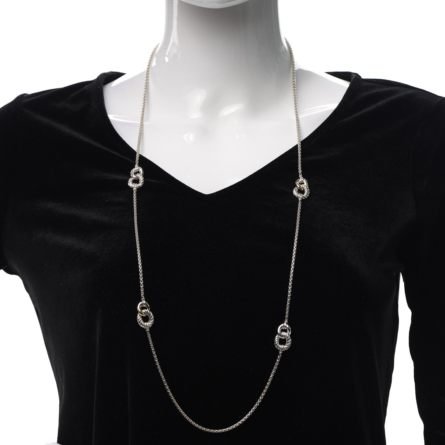 David Yurman Sterling Silver 18K Yellow Gold Belmont Station Necklace 2 of 6
