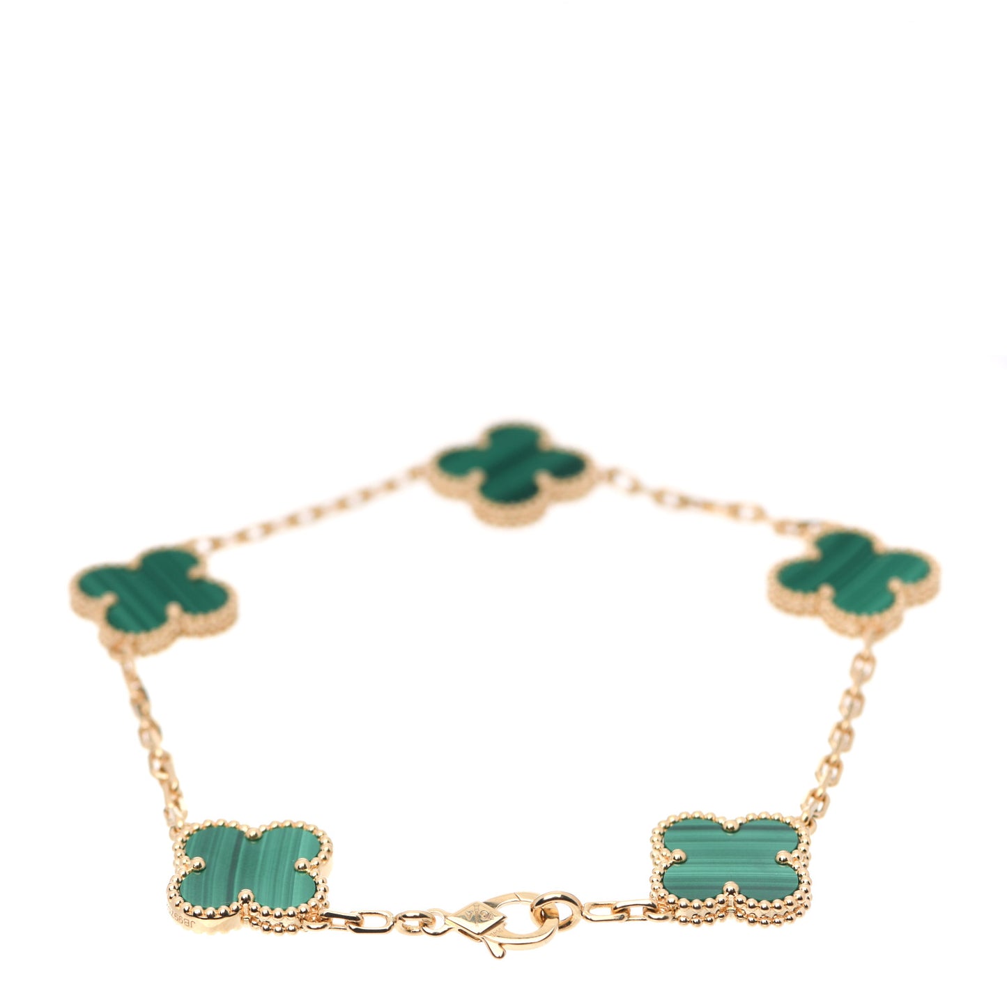 18K Yellow Gold Malachite 5 Motifs Vintage Alhambra Bracelet