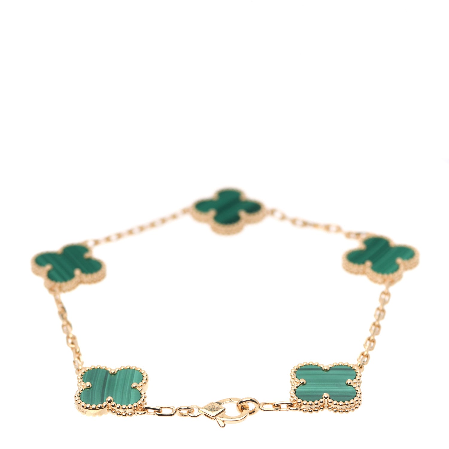 Van Cleef & Arpels 18K Yellow Gold Malachite 5 Motifs Vintage Alhambra Bracelet 2 of 6