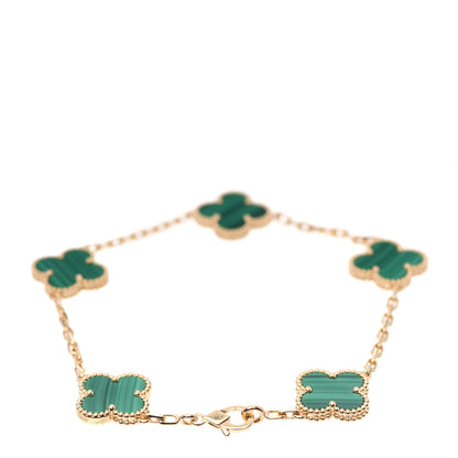 Van Cleef & Arpels 18K Yellow Gold Malachite 5 Motifs Vintage Alhambra Bracelet 2 of 6