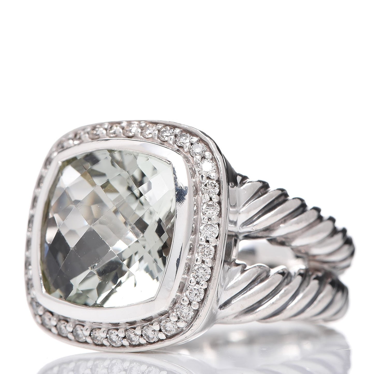 Sterling Silver Diamond Prasiolite 11mm Albion Ring 49 5