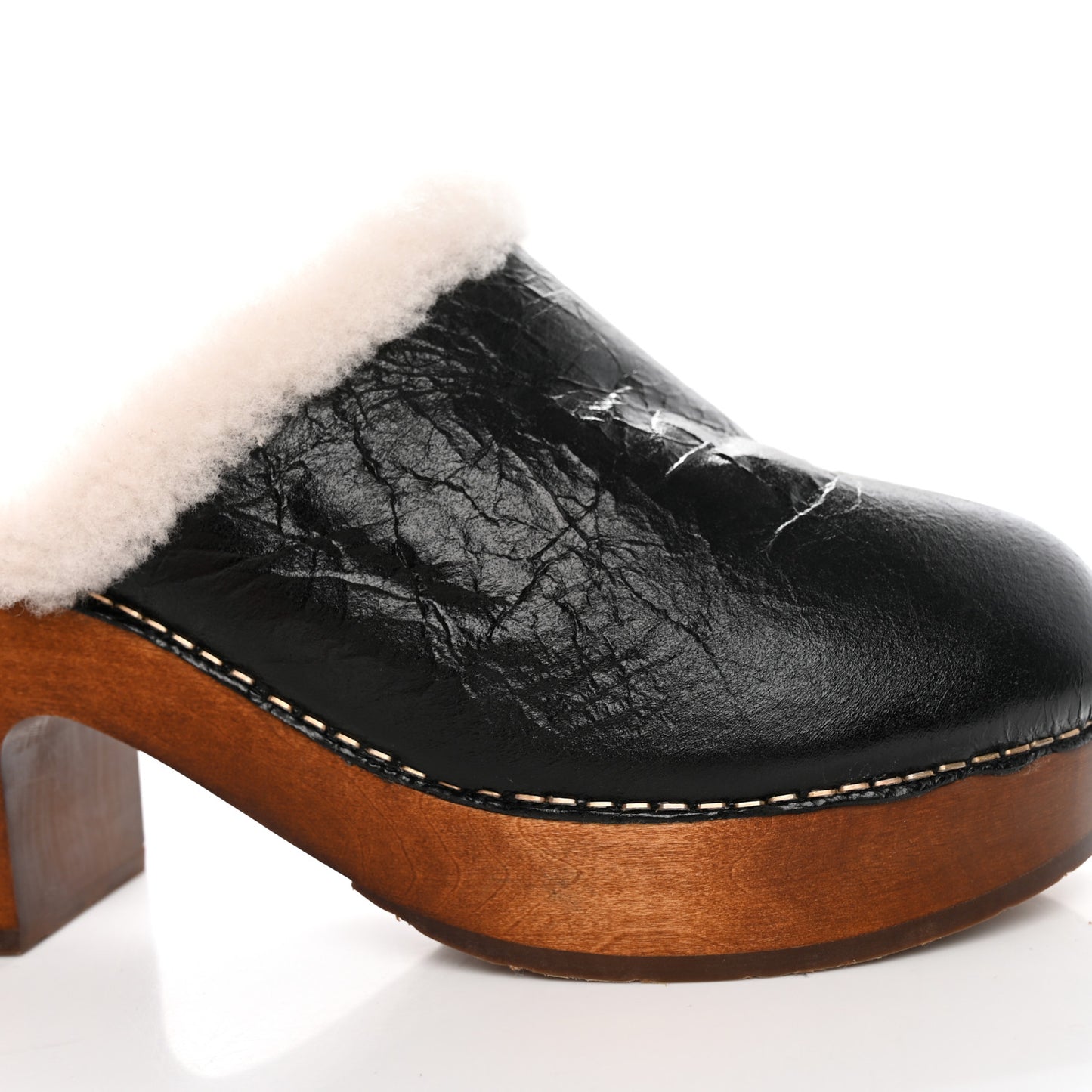 Crackled Sheepskin CC Mules 40 Black