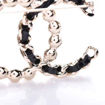 Chanel Lambskin Pearl CC Chain Brooch Black Gold 4 of 5