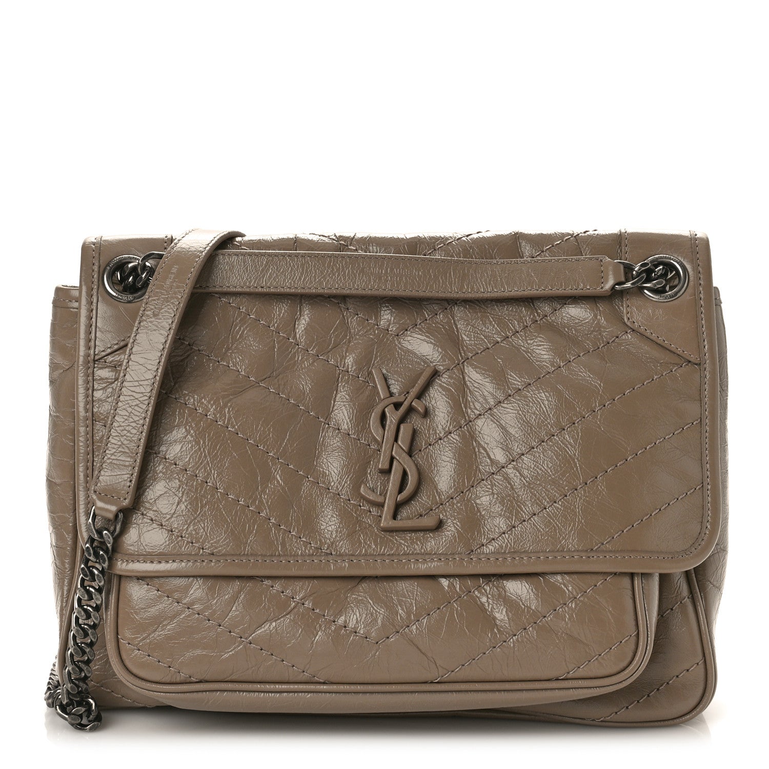 Saint Laurent Crinkled Calfskin Matelasse Monogram Medium Niki Chain Satchel Light Taupe 1 of 9