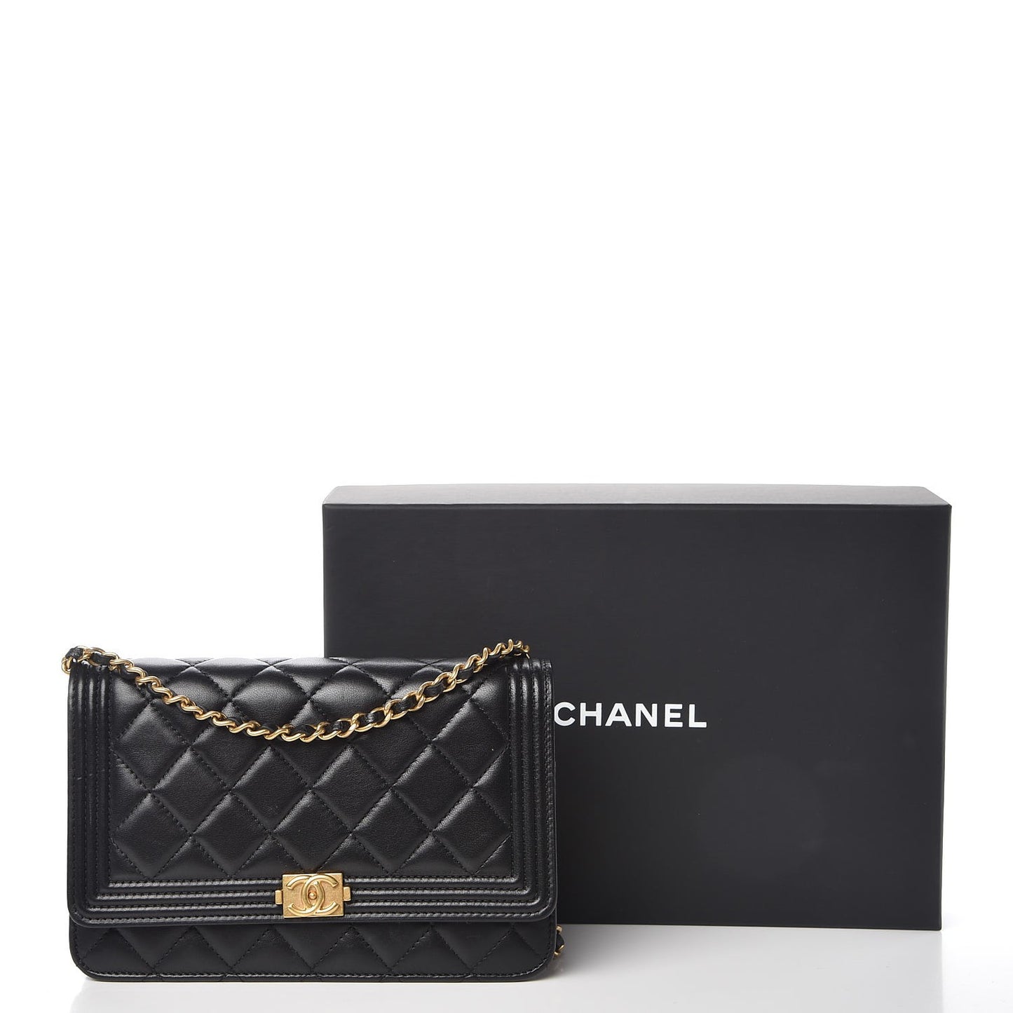Lambskin Quilted Boy Wallet On Chain WOC Black