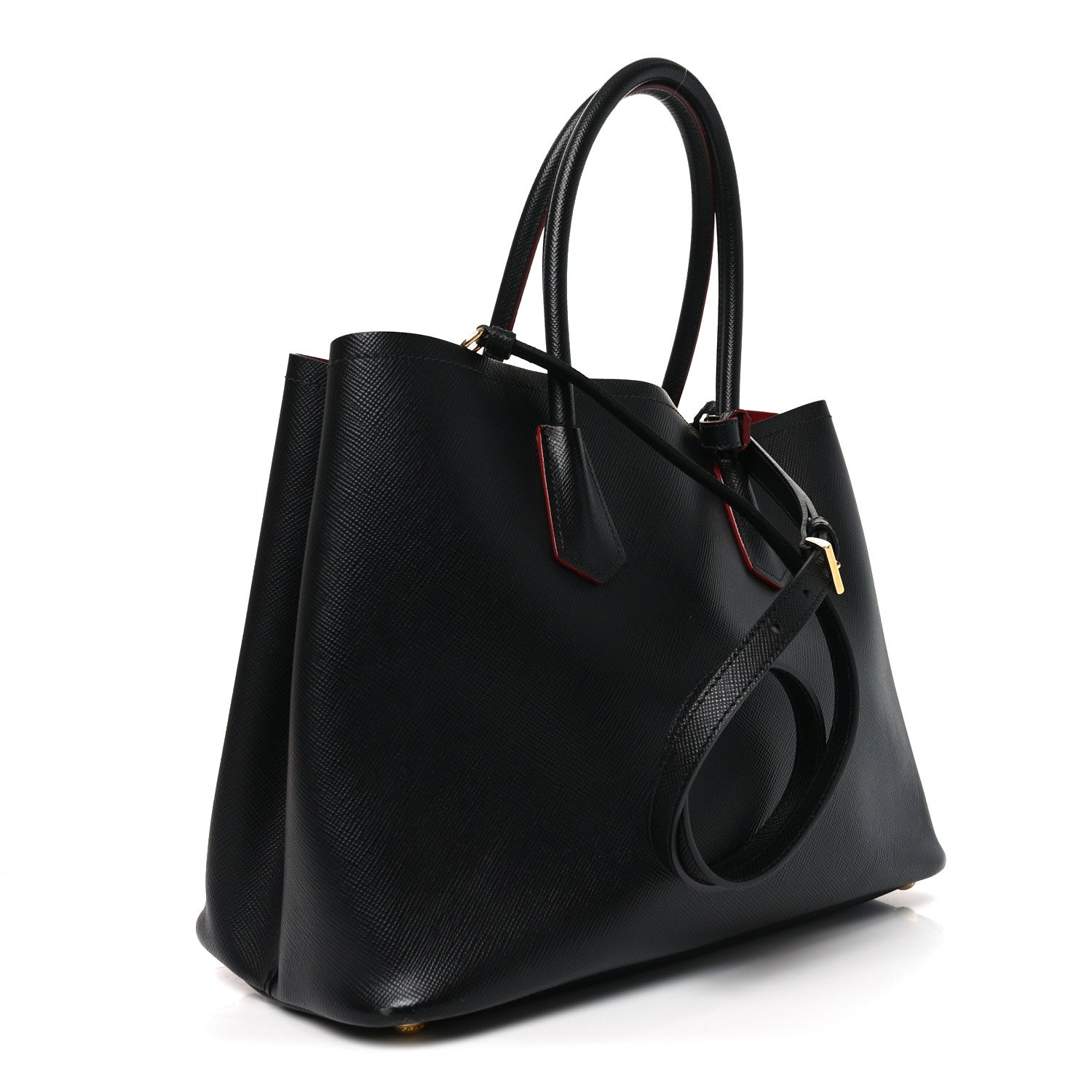 Prada Saffiano Cuir Large Double Bag Black Fuoco 3 of 9