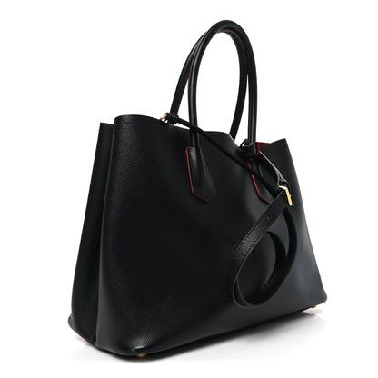 Prada Saffiano Cuir Large Double Bag Black Fuoco 3 of 9