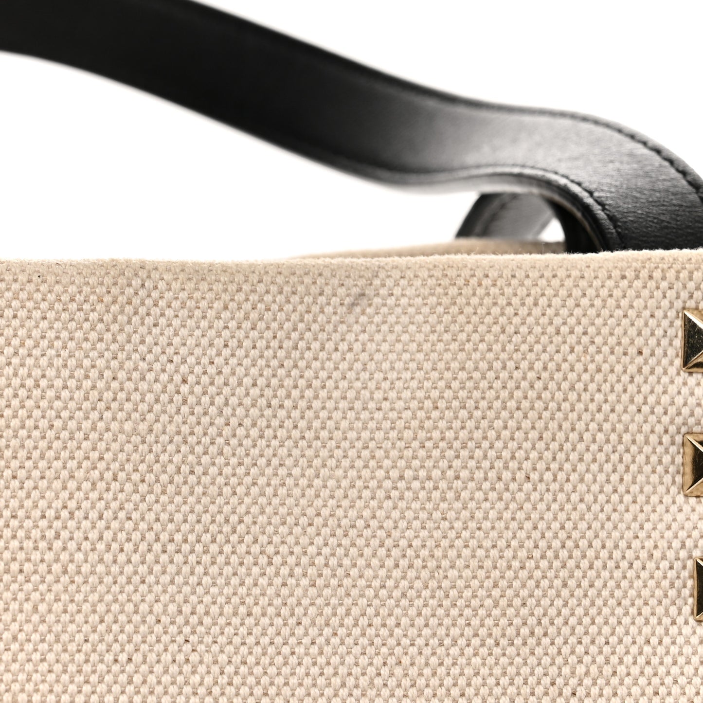 Canvas Calfskin VLTN Print Small Rockstud Tote Naturale Black