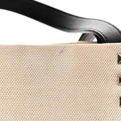 Valentino Garavani Canvas Calfskin VLTN Print Small Rockstud Tote Naturale Black 11 of 12