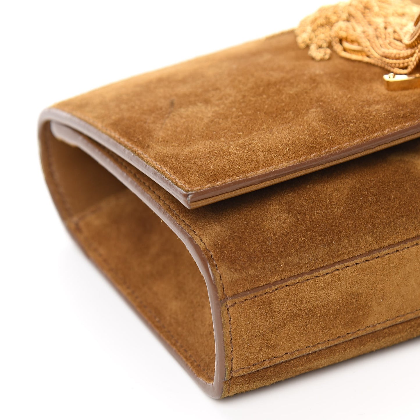Suede Small Classic Monogram Kate Tassel Satchel Light Ochre