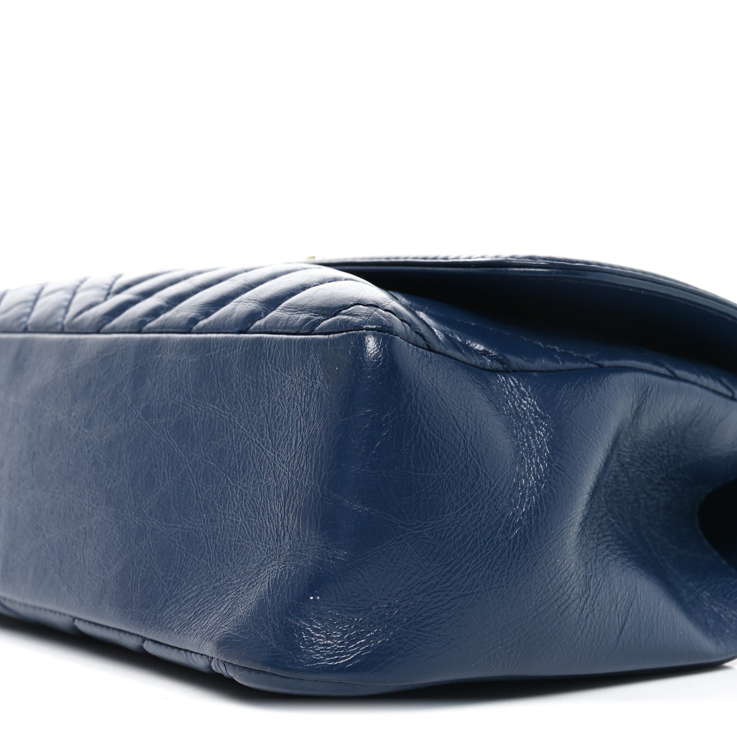 Calfskin Chevron Quilted Top Handle Flap Navy