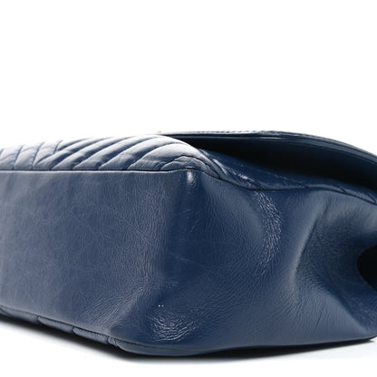 Chanel Calfskin Chevron Quilted Top Handle Flap Navy 10 of 10
