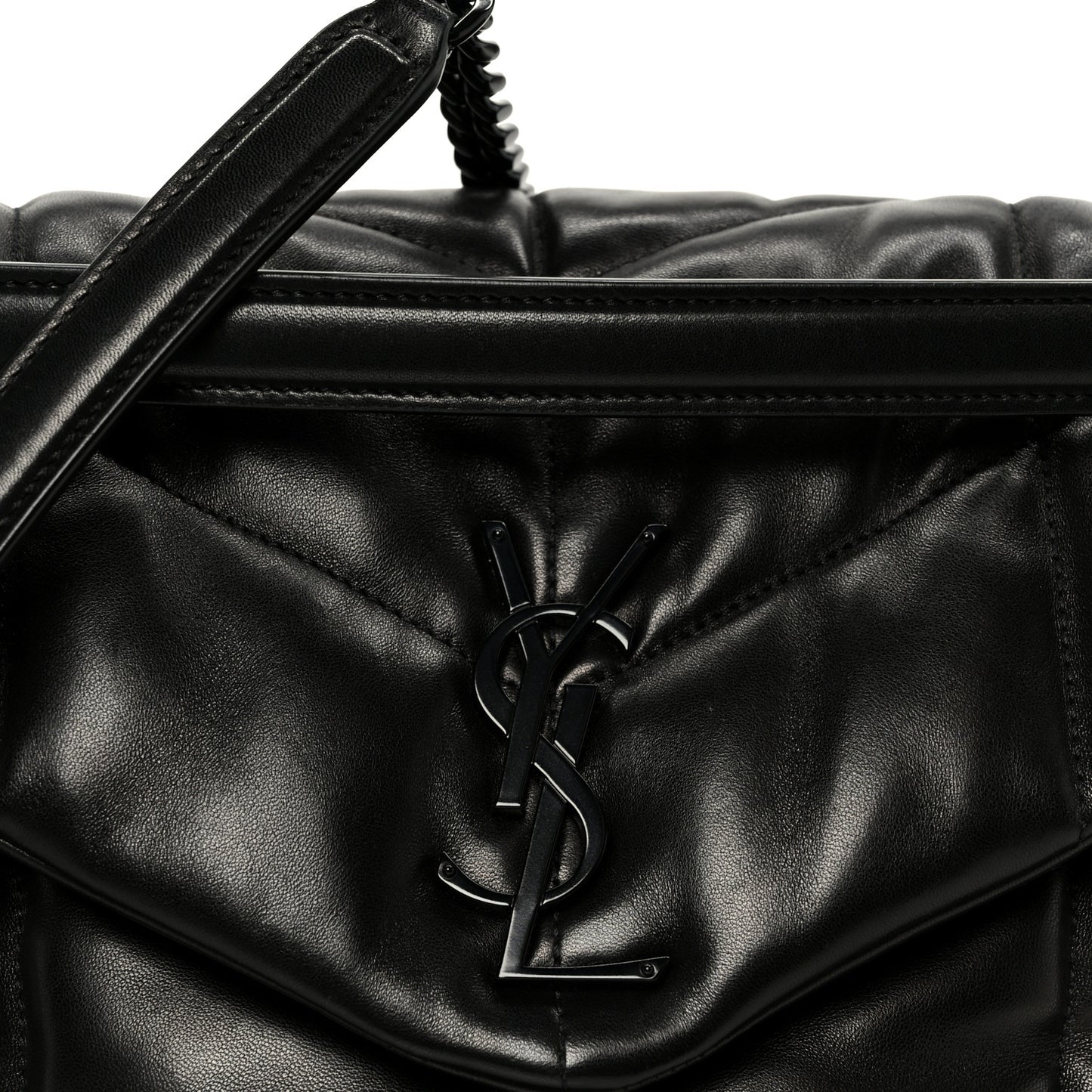 Lambskin Quilted Monogram Monochrome Medium Loulou Puffer Chain Satchel Black