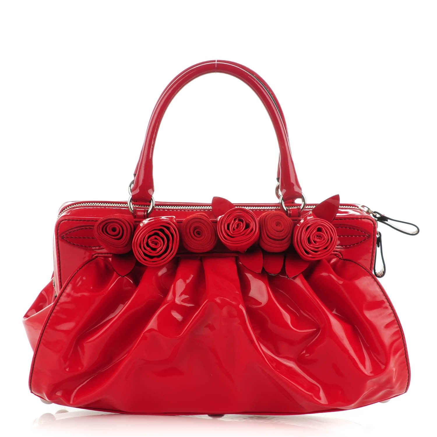 Valentino Garavani Coated Canvas Lacca Fleur Satchel Red 1 of 7