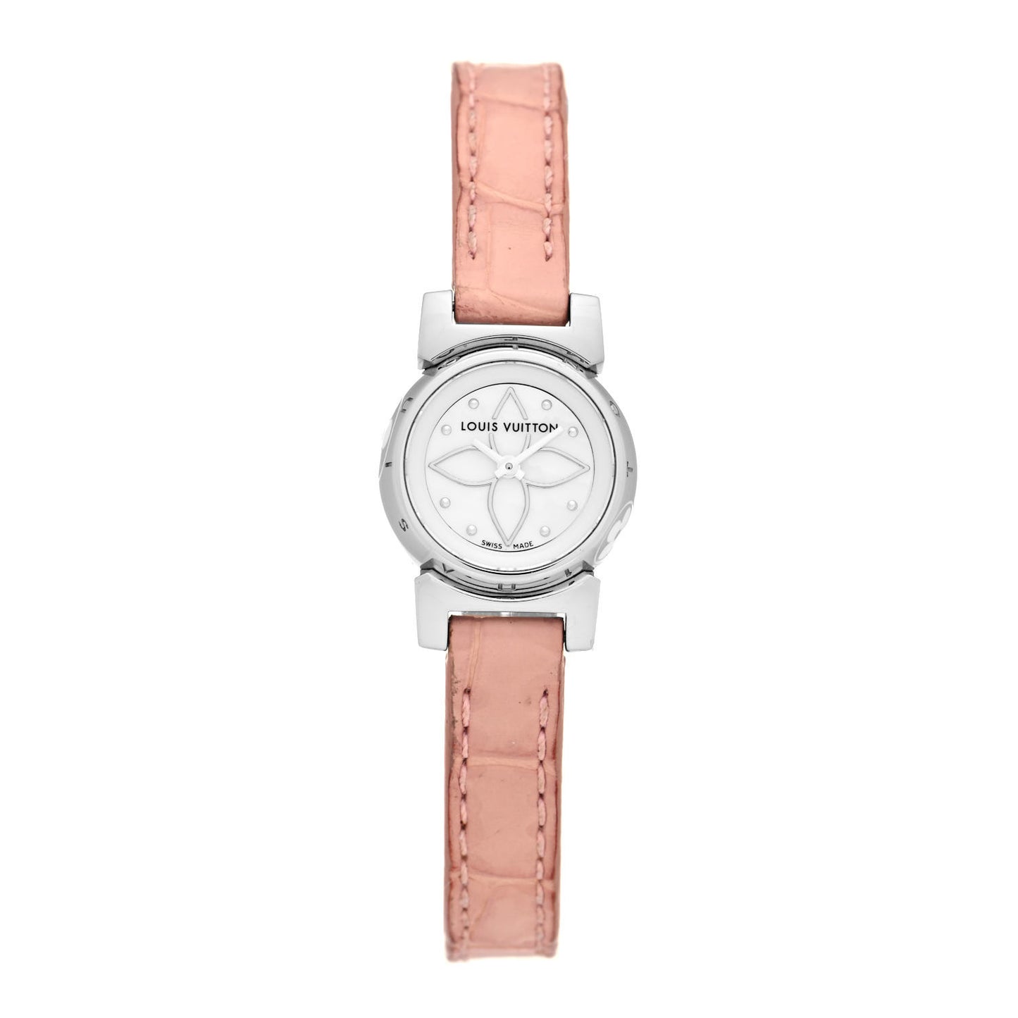 Stainless Steel Alligator 18mm Tambour Bijou Quartz Watch White