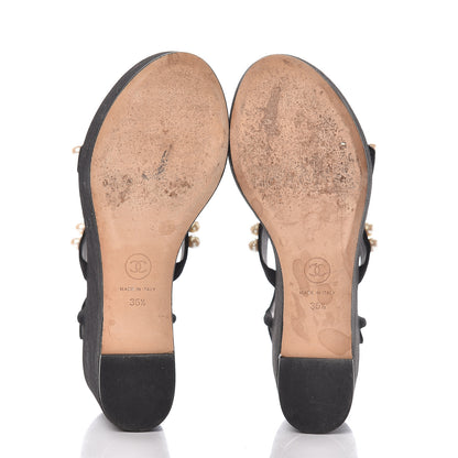 Chanel Suede Pearl Platform Sandal 36.5 Black 5 of 14