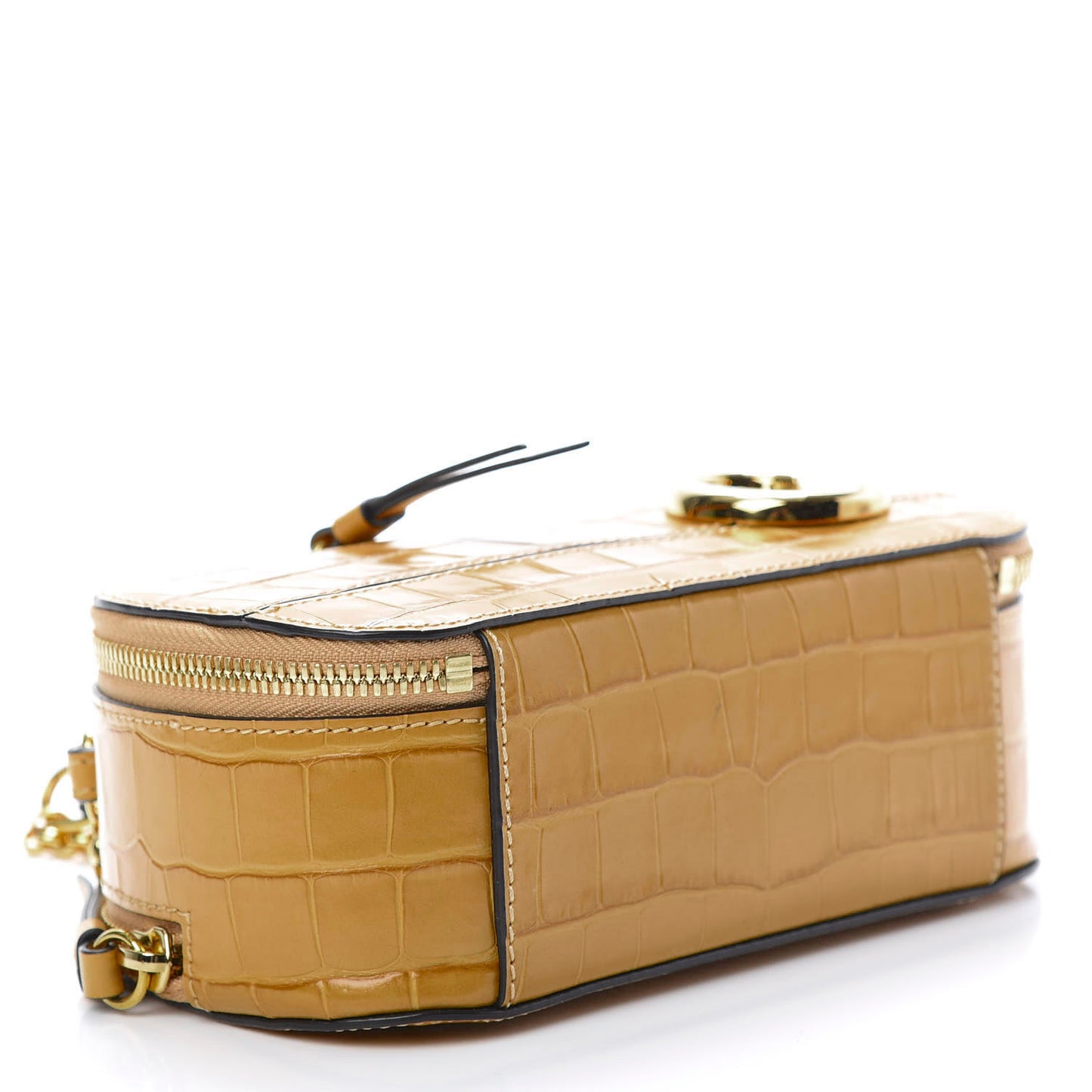 Calfskin Crocodile Embossed Mini C Vanity Bag Honey Gold
