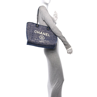 Chanel Mixed Fibers Calfskin Small Deauville Tote Blue 2 of 9