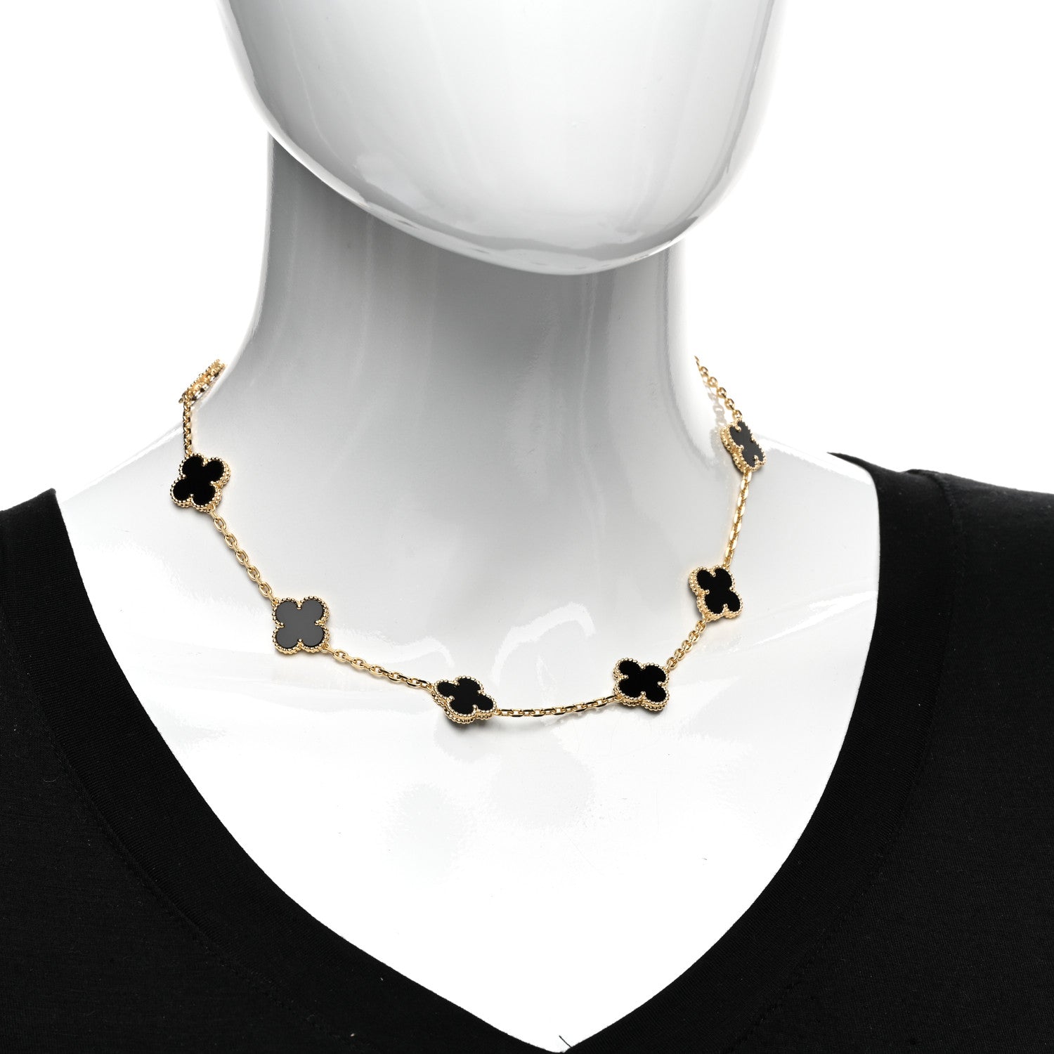 Van Cleef & Arpels 18K Yellow Gold Black Onyx 10 Motifs Vintage Alhambra Necklace 2 of 5