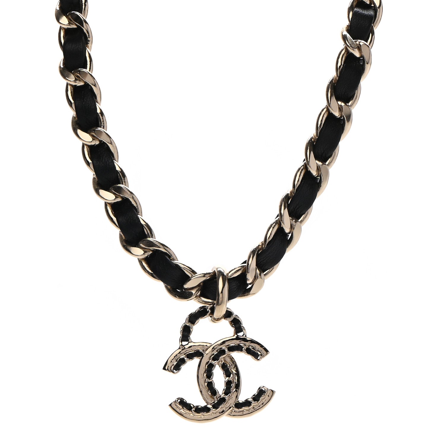 Chanel Metal Lambskin Chain CC Choker Necklace Black Gold 1 of 7