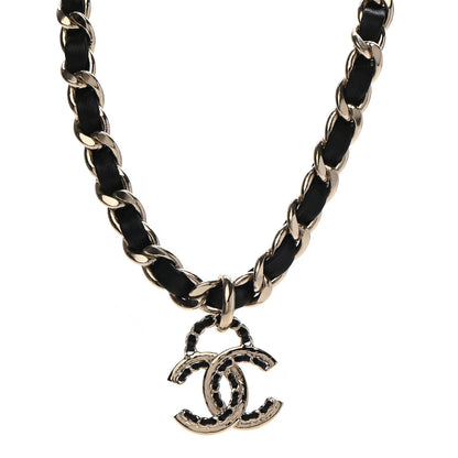 Chanel Metal Lambskin Chain CC Choker Necklace Black Gold 1 of 7