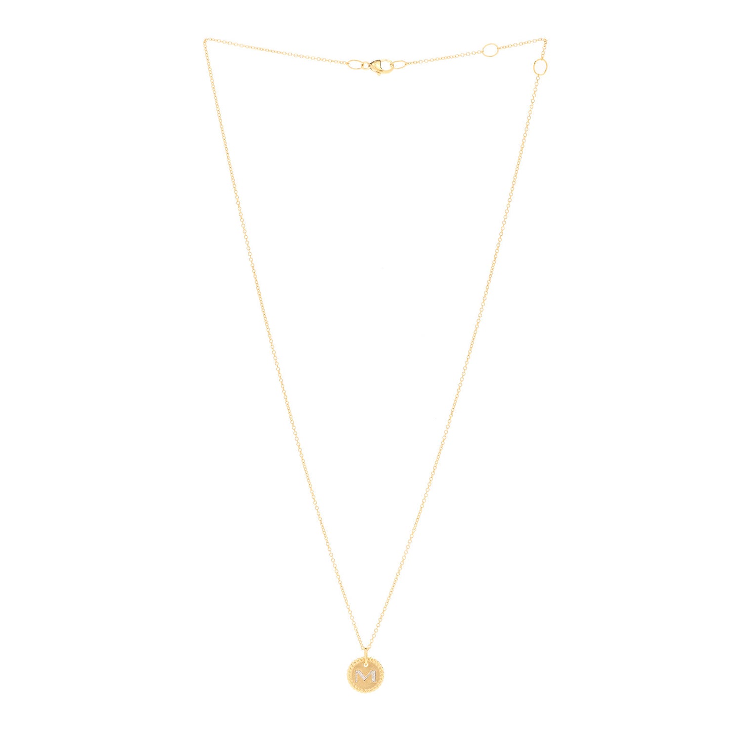 18K Yellow Gold Diamond Initial M Charm Necklace