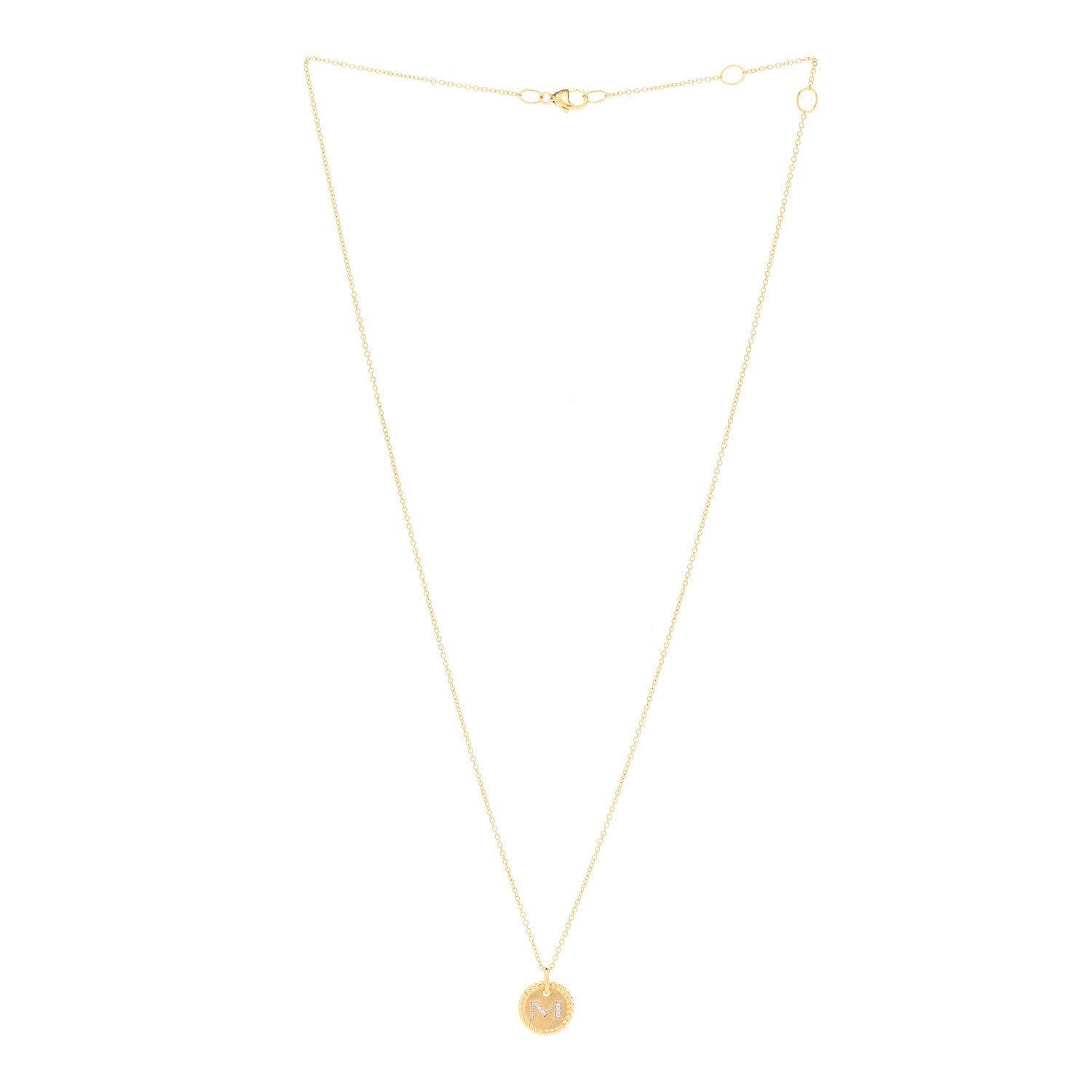 David Yurman 18K Yellow Gold Diamond Initial M Charm Necklace 3 of 5