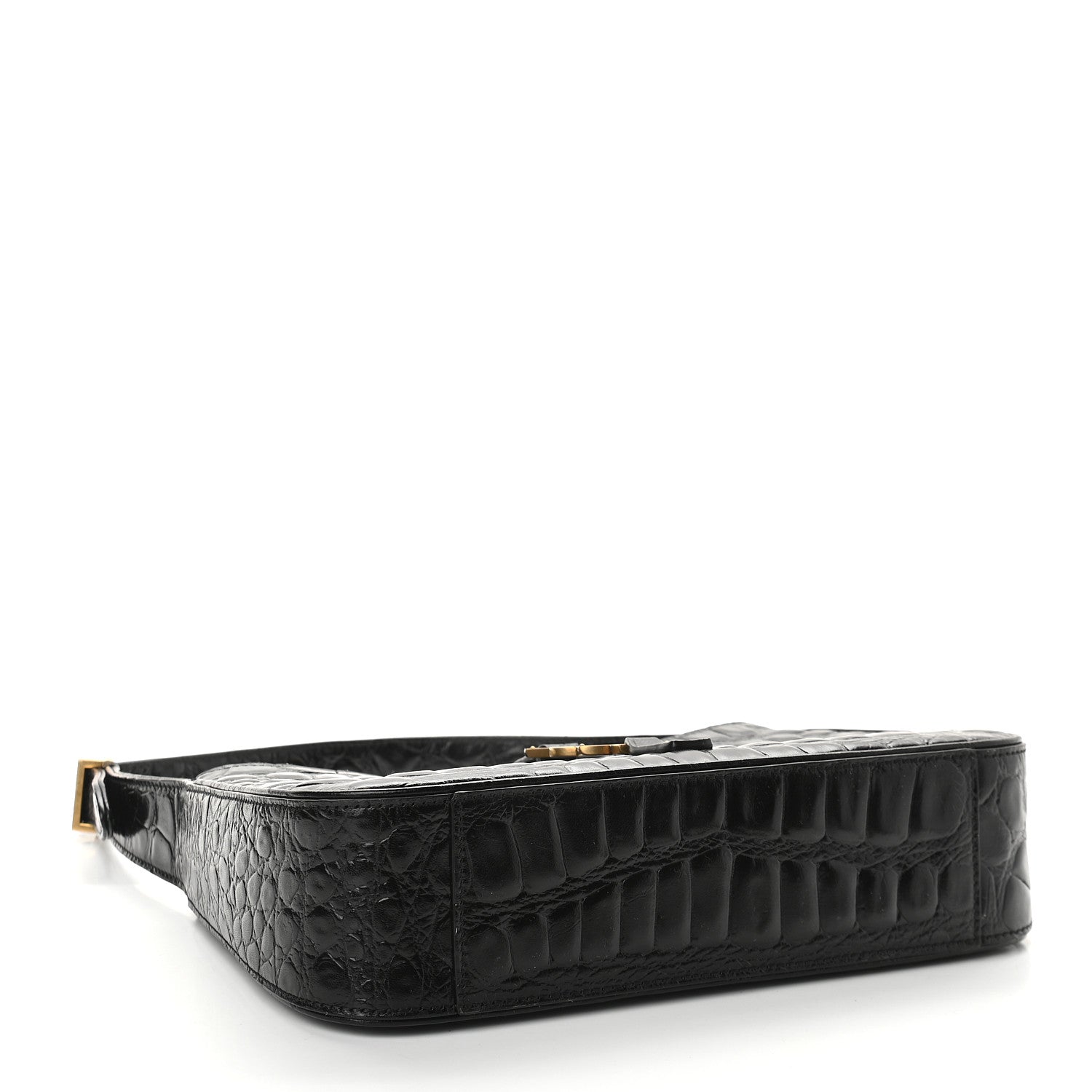 Saint Laurent Calfskin Crocodile Embossed Le 5 A 7 Hobo Black 4 of 9