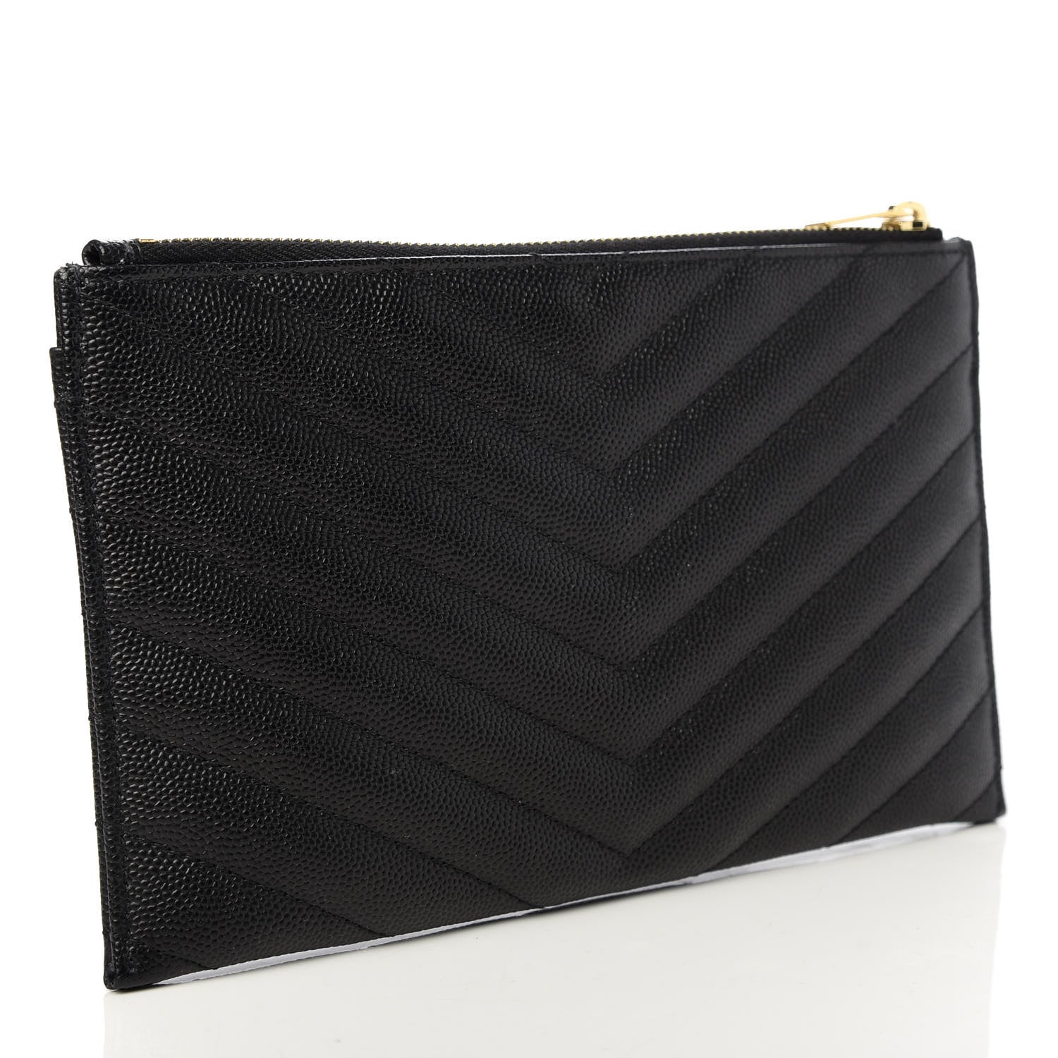 Saint Laurent Grain De Poudre Chevron Monogram Bill Pouch Black 3 of 7