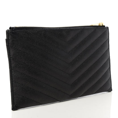 Saint Laurent Grain De Poudre Chevron Monogram Bill Pouch Black 3 of 7