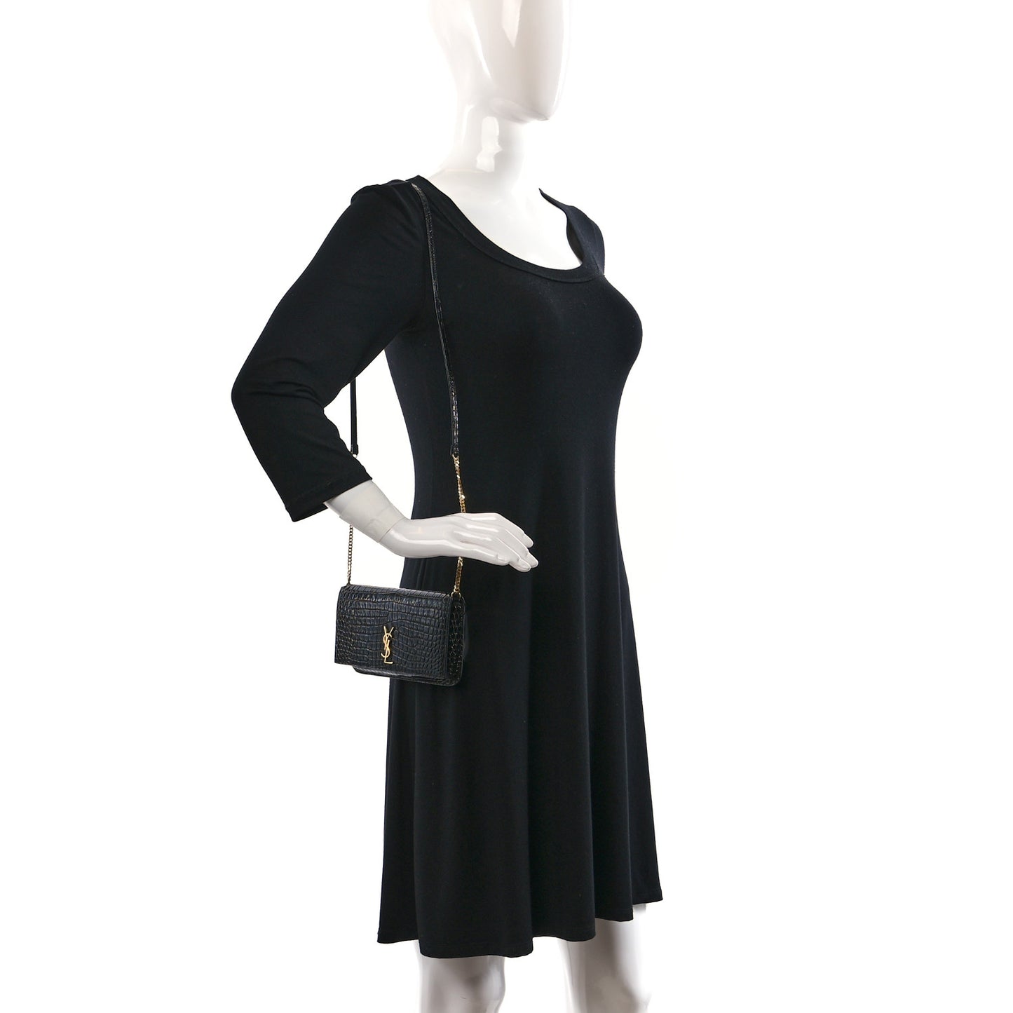 Crocodile Embossed Monogram Phone Holder Crossbody Black