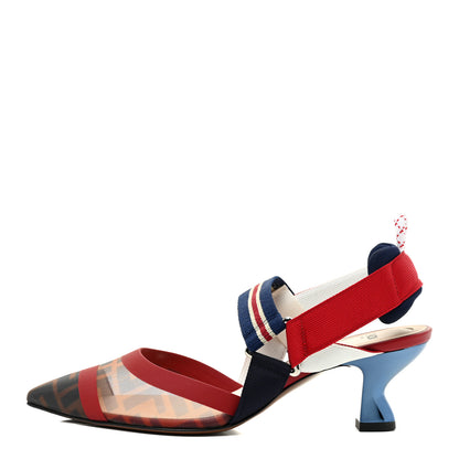 Fendi Technical Mesh FF Colibri 55mm Slingback Pumps 37 Tobacco Moro Zaffiro Ciliegia Rosso 1 of 13