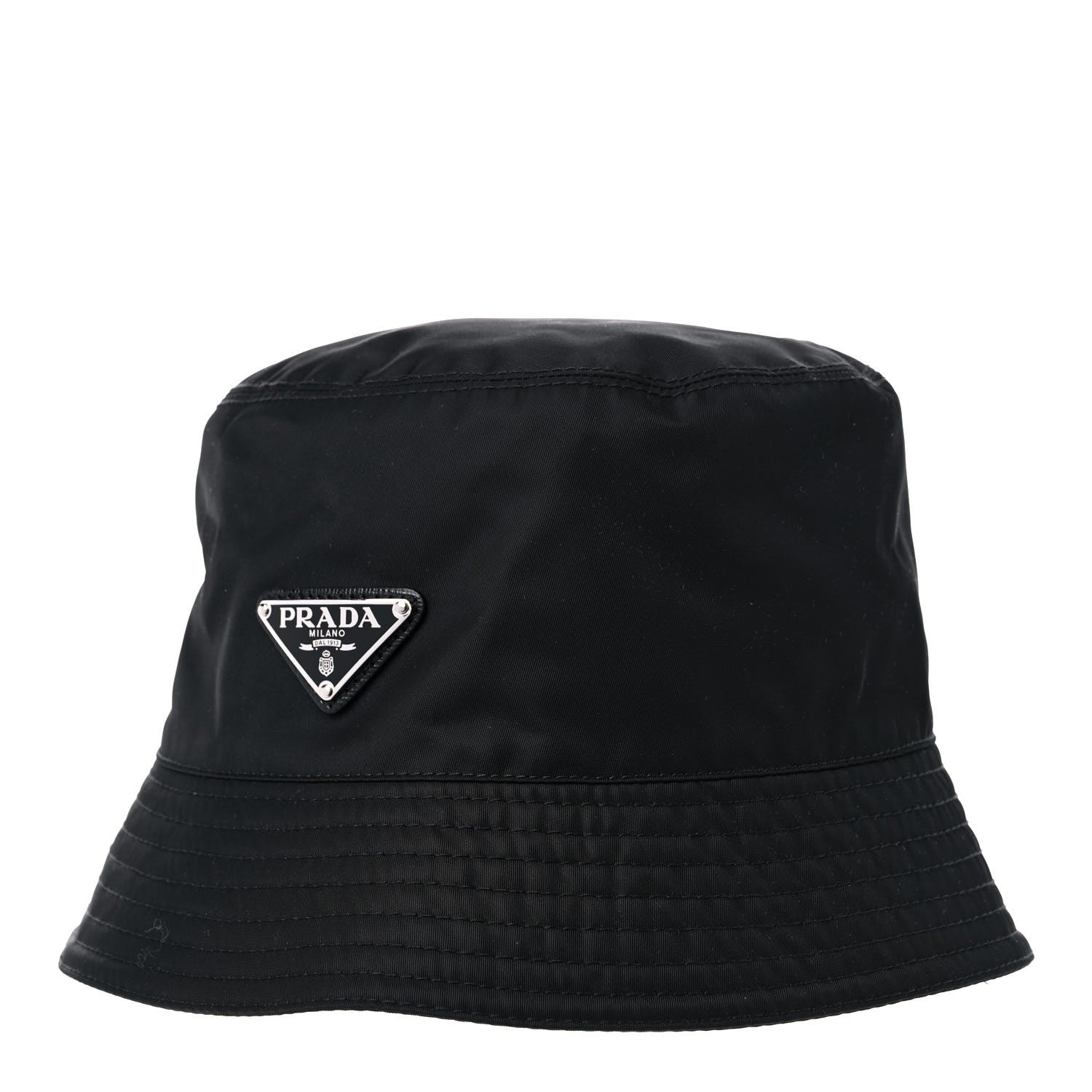 Prada Re-Nylon Metal Triangle Logo Womens Bucket Hat M Black 1 of 7