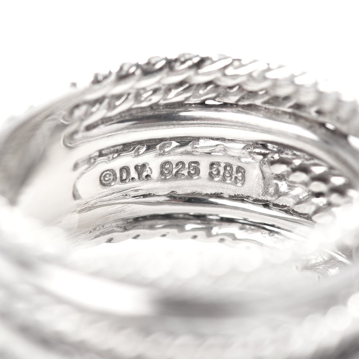 Sterling Silver 14K White Gold Diamond 11mm Wide Crossover Cable Ring 54 7