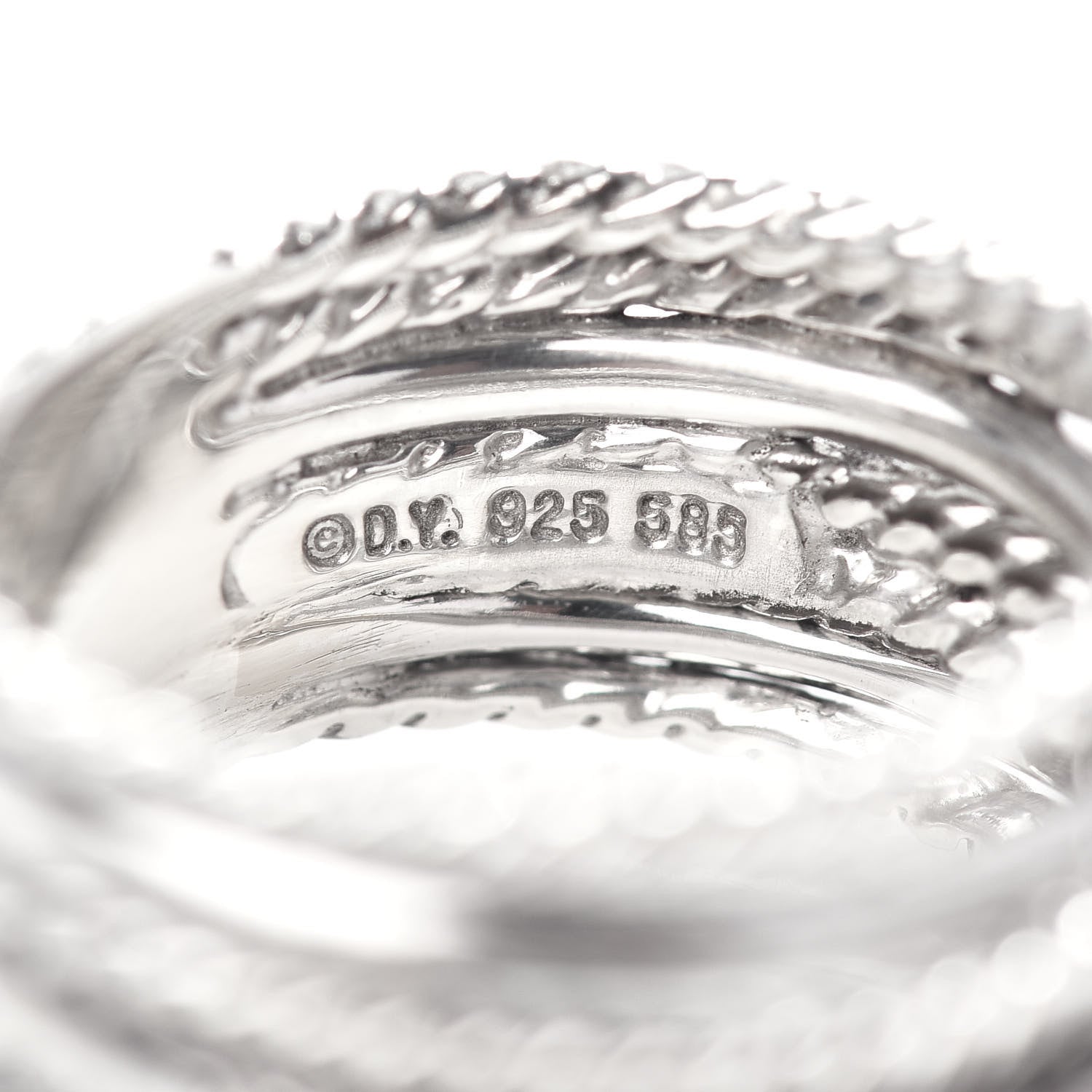 David Yurman Sterling Silver 14K White Gold Diamond 11mm Wide Crossover Cable Ring 54 7 5 of 5