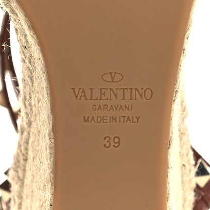 Valentino Garavani Grained Calfskin Rockstud Ankle Wrap Espadrille 15/85mm Wedges 39 Cuoio 6 of 7