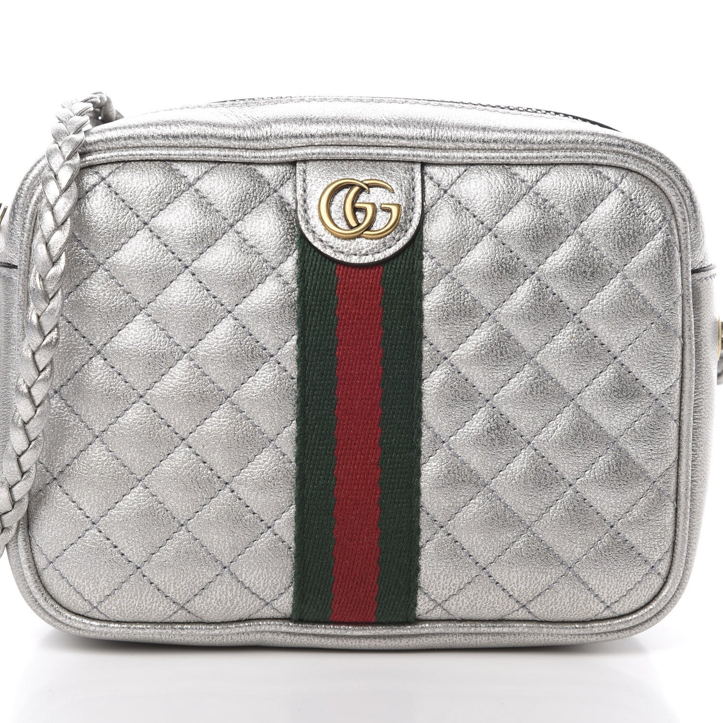Laminated Nappa Web Trapuntata Mini GG Shoulder Bag Argento